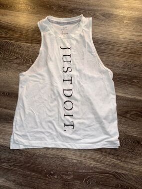 Nike White Tank with Vertical Black JUST DO IT. Print
